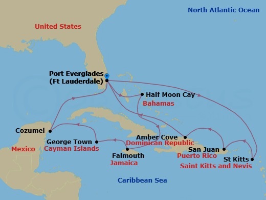 Eastern/Western Caribbean Adventurer Route Map