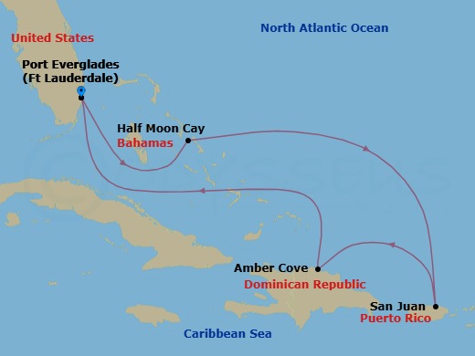 Eastern Caribbean With Relaxaway, Half Moon Cay Route Map