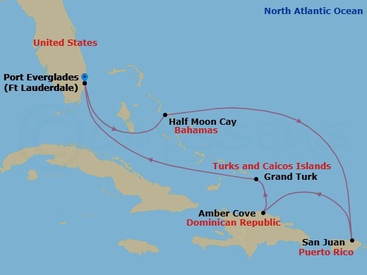 Eastern Caribbean With Relaxaway, Half Moon Cay Route Map