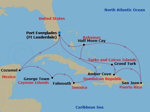 Eastern/Western Caribbean Adventurer Route Map