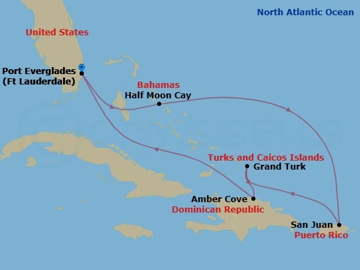 Eastern Caribbean With Relaxaway, Half Moon Cay Route Map