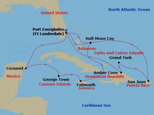 Eastern/Western Caribbean Adventurer Route Map