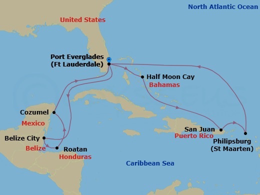 Eastern/Western Caribbean Adventurer Route Map