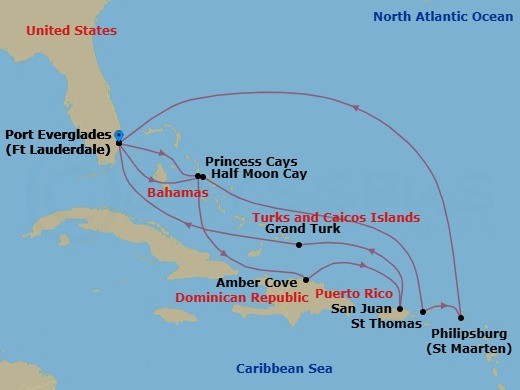 Eastern Caribbean Adventurer With Celebration Key Route Map