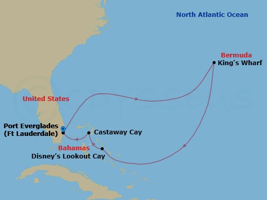 8-Night Bermuda Cruise From Fort Lauderdale Route Map