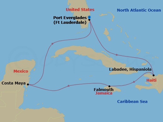 7 Night Western Caribbean Cruise Route Map