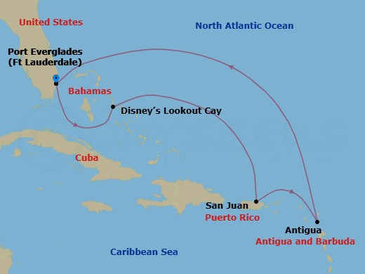 7-Night Eastern Caribbean Cruise From Fort Lauderdale Route Map