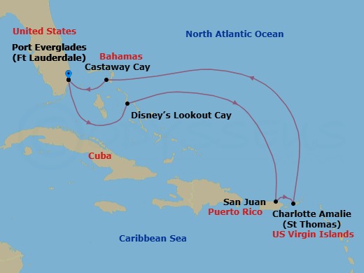 7-Night Eastern Caribbean Cruise From Fort Lauderdale Route Map