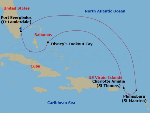 7-Night Eastern Caribbean Cruise From Fort Lauderdale Route Map