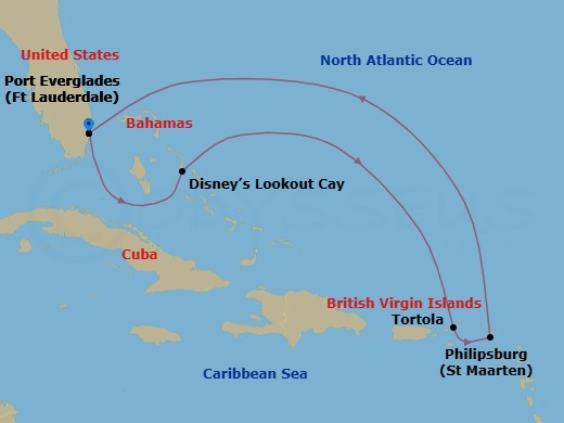 7-Night Very Merrytime Eastern Caribbean Cruise From Fort Lauderdale Route Map