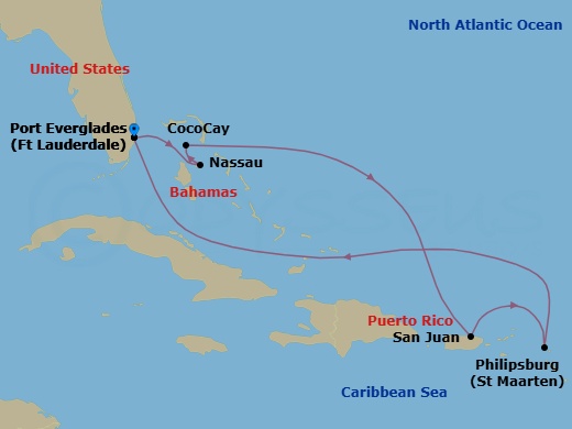 8 Night Perfect Day Cococay & East Carib Route Map