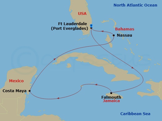 7 Night Western Caribbean Holiday Route Map