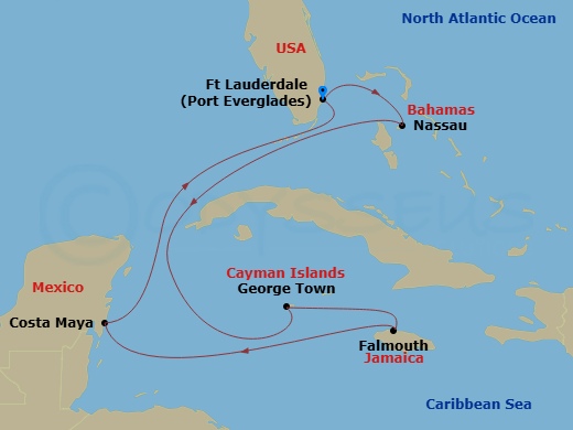 8 Night Western Caribbean Cruise Route Map