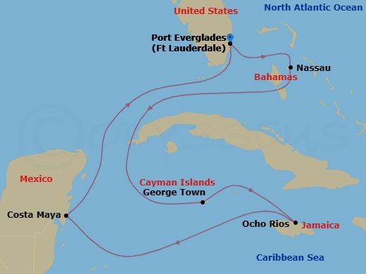 8 Night Western Caribbean Cruise Route Map