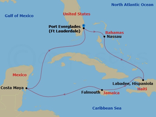 8 Night Western Caribbean Cruise Route Map