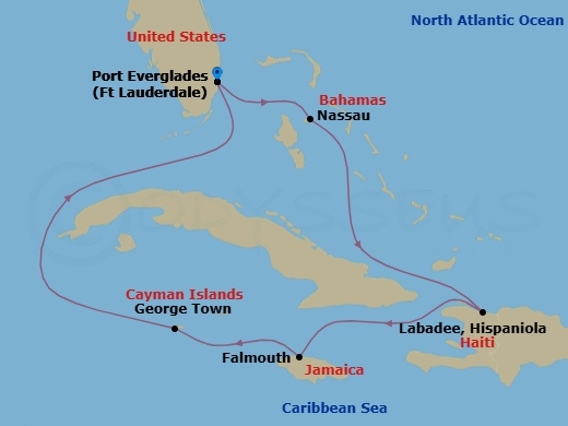 8 Night Western Caribbean Cruise Route Map