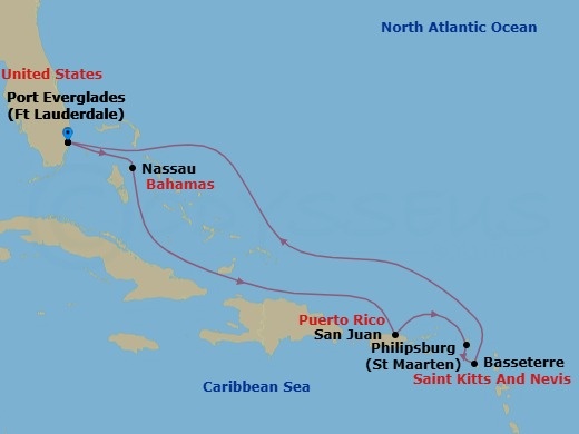 8 Night Eastern Caribbean Cruise Route Map