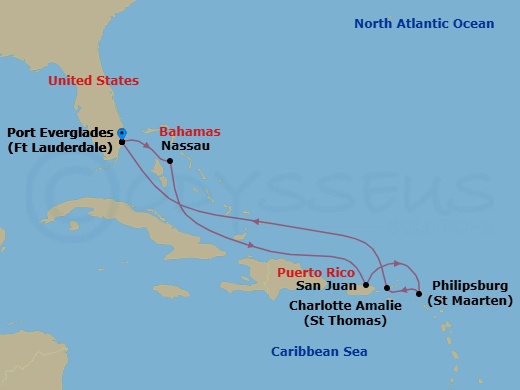 8 Night Eastern Caribbean Holiday Route Map