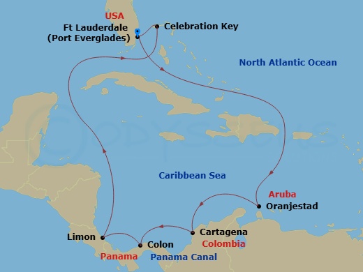 Panama Canal With Costa Rica & Caribbean Route Map