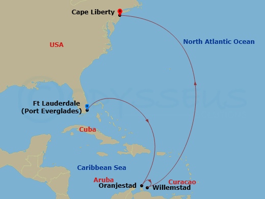 9 Night Ft. Lauderdale To Cape Liberty Route Map