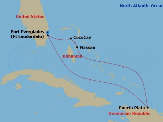 6 Nights Perfect Day Cococay & East Carib Route Map