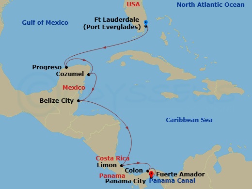 Classic Panama Canal Passage Route Map
