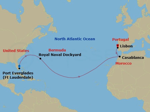 Fort Lauderdale To Lisbon Route Map