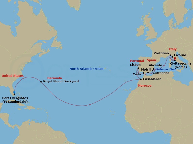 23 Night Cruise Voyage Route Map