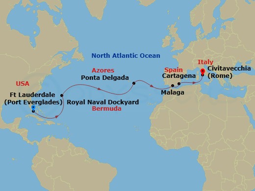 14 Night Spain & Portugal Transatlantic Route Map