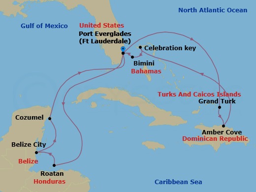 Eastern/Western Caribbean Adventurer Route Map
