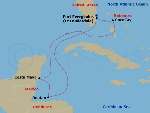 6 Night Perfect Day Cococay & West Carib Route Map