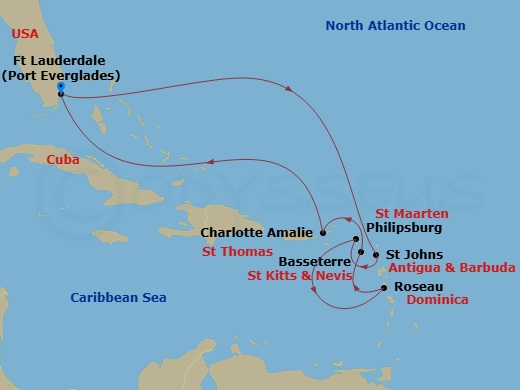 Eastern Caribbean With St. Kitts Route Map