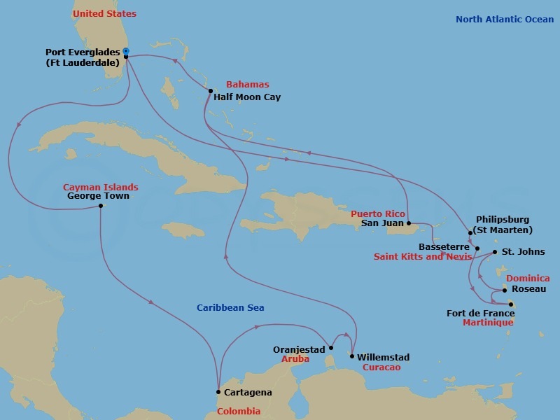 22-Day Eastern & Southern Caribbean Holiday: Abc Islands Route Map