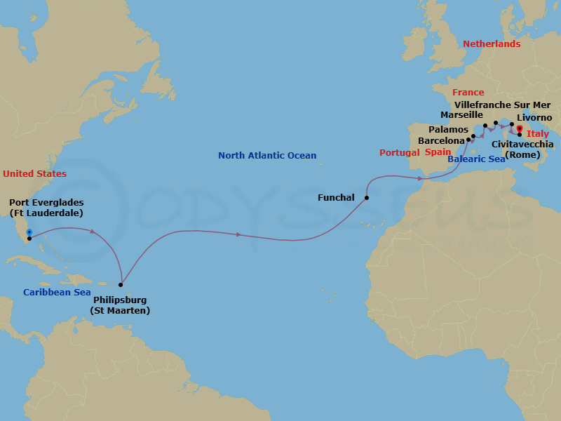 Atlantic & Mediterranean Horizons Route Map