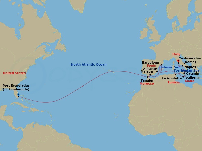 20-Day Mediterranean Crossing: Morocco, Spain & Italy Route Map