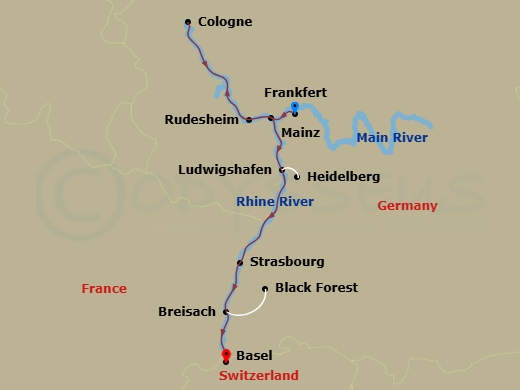 Christmastime On The Romantic Rhine (Southbound) Route Map