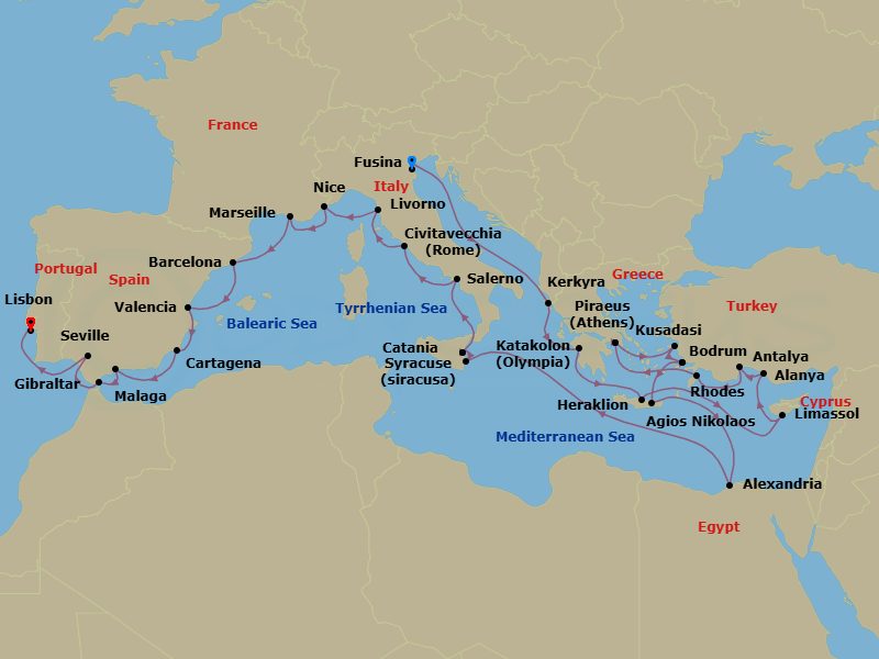 Venice To Lisbon Grand Voyage Route Map