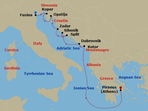 Croatia Intensive Cruise: Zadar, Split & Dubrovnik Route Map