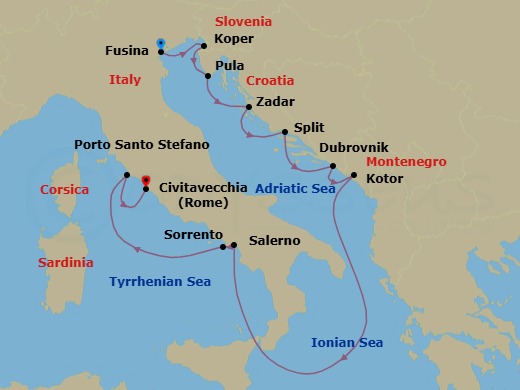 Italy & Croatia Cruise: Venice, Dubrovnik & Rome Route Map
