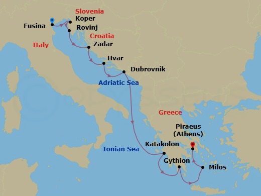Fusina To Athens Route Map