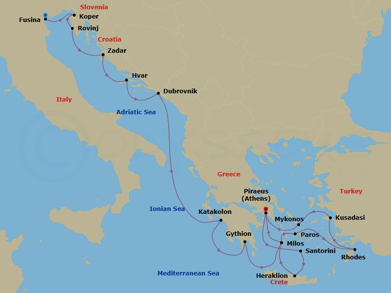 19 Night Europe Voyage Route Map