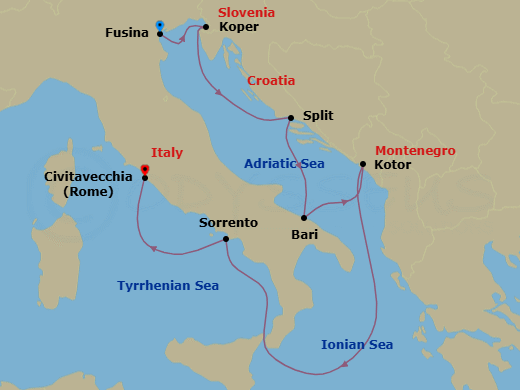 Fusina To Civitavecchia Route Map