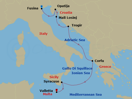 Grand Mediterranean Featuring Sicily & Corfu Route Map