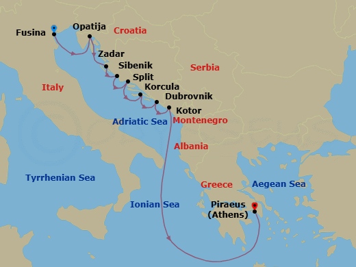 Croatia Intensive Cruise: Zadar, Split & Dubrovnik Route Map