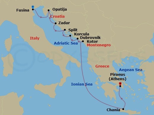 Croatia Intensive Cruise: Zadar, Split & Dubrovnik Route Map