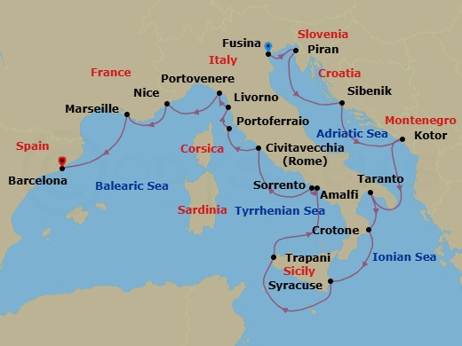 Italy Intensive Combination Cruise: Taranto, Amalfi & Sorrento Route Map
