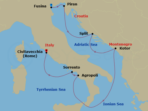 Fusina To Civitavecchia Route Map