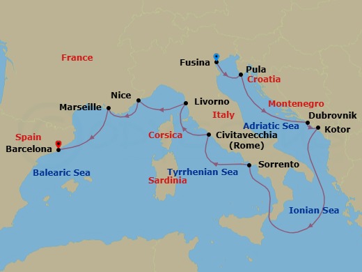 Italy, Croatia & France Cruise: Venice, Dubrovnik & Nice Route Map