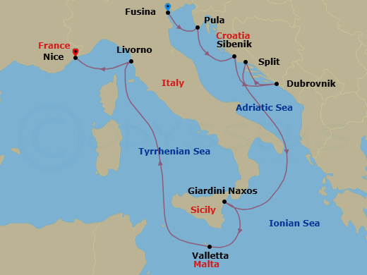 Fusina To Nice Route Map