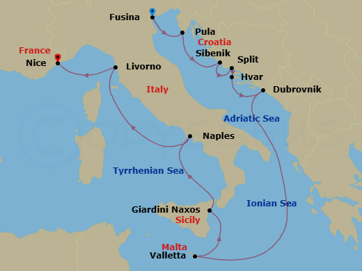 Fusina To Nice Route Map